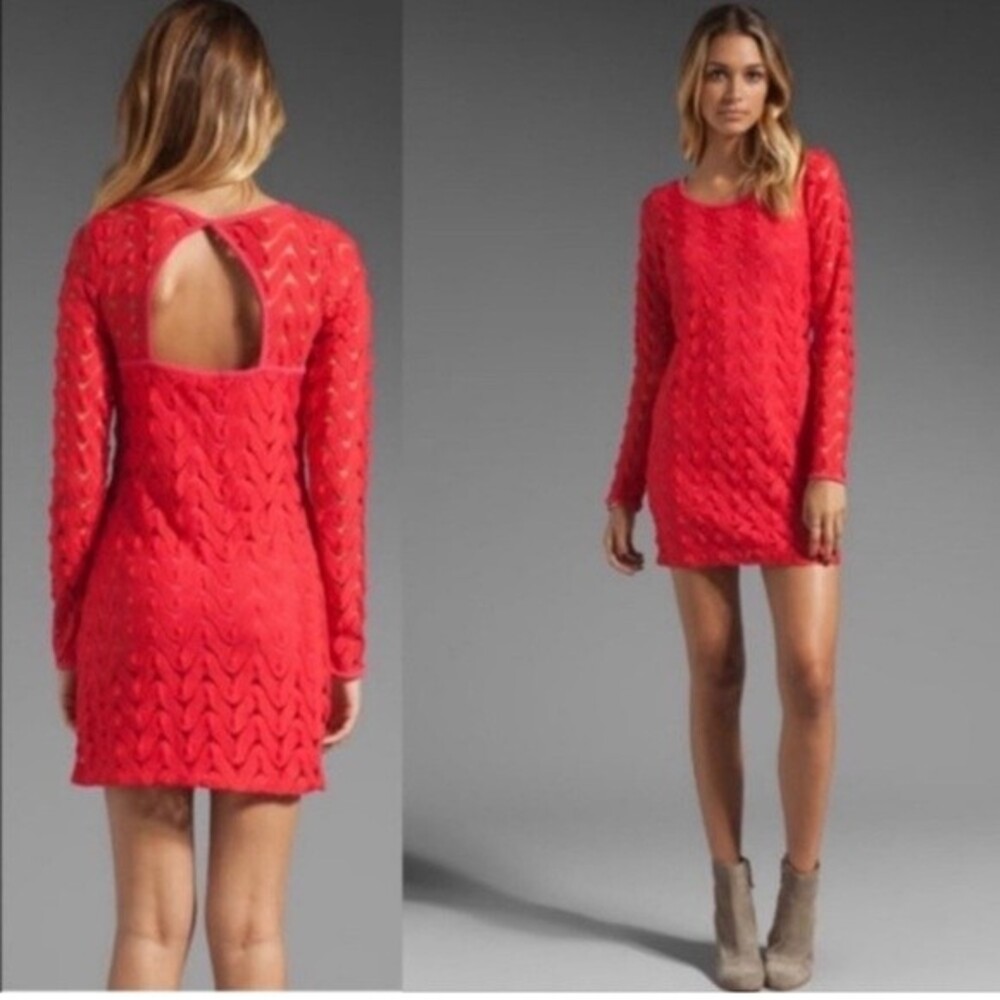 Free People - Red Long Sleeve Eyelet Crochet Dress Size XS